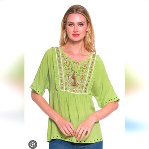 John Mark Garden Party Embroidered Floral Blouse Size XL  NWT  $120